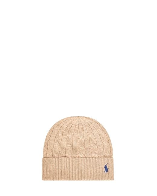 Polo Ralph Lauren Natural Camel Cable Knit Wool And Cashmere Beanie