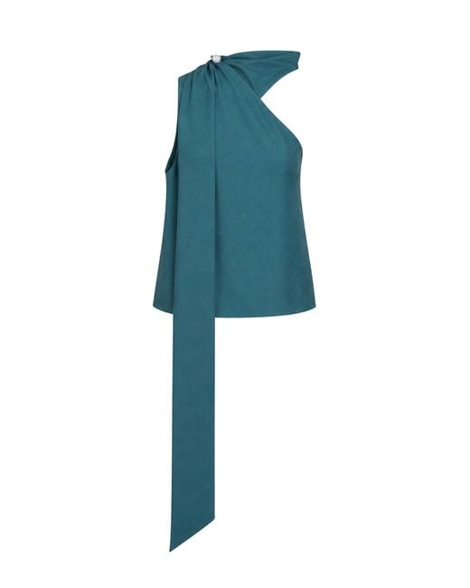 GIUSEPPE DI MORABITO Blue Virgin Wool One-Shoulder Top With Jeweled Detail