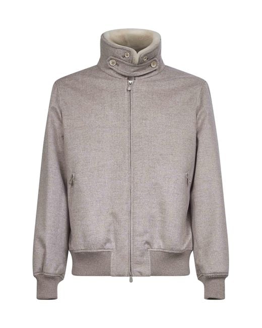 Brunello Cucinelli Gray Bonded Cashmere Beaver Bomber Jacket for men