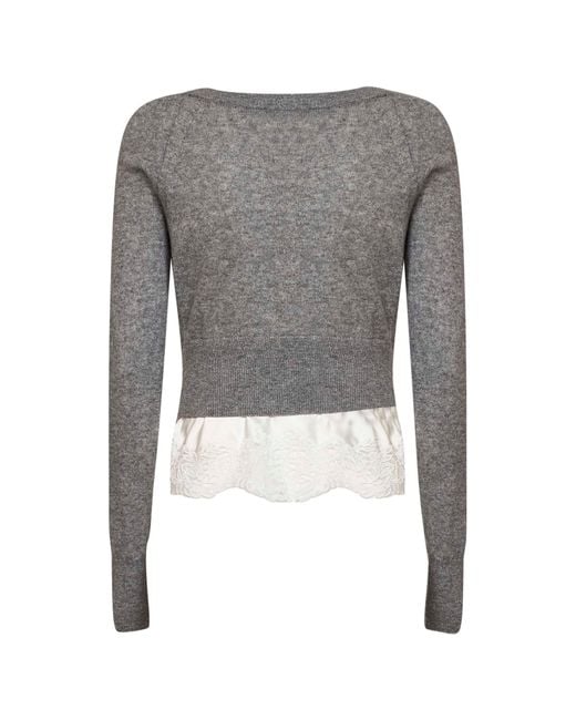 Ermanno Scervino Gray Cashmere Cropped Cardigan With Satin And Lace Insert