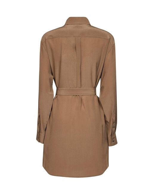 Burberry Brown Camel Silk Belted Shirt Dress
