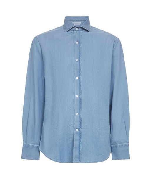 Brunello Cucinelli Blue Light Denim Slim Fit Shirt for men
