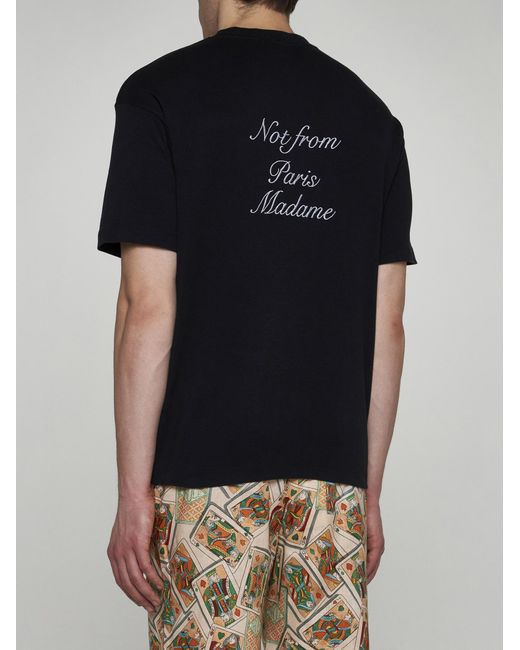 Drole de Monsieur Black Slogan Cursive Cotton T-shirt for men