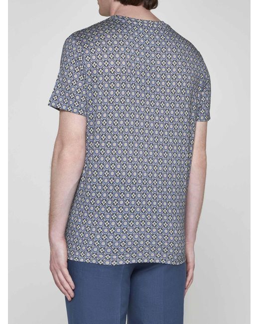 Etro Blue Geometric Print Cotton T-shirt for men