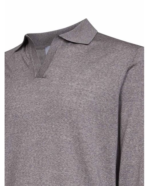 D 40 Gray Virgin Wool Knit Buttonless Polo Shirt for men