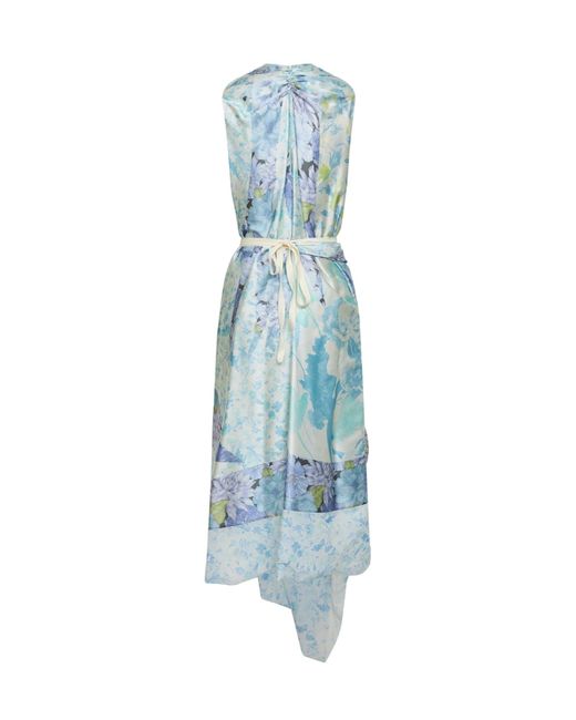 Maison Margiela Blue Light Floral Silk Wrap Midi Dress