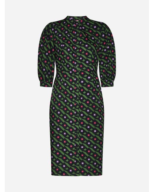 Diane von Furstenberg Green Perla Print Cotton Dress