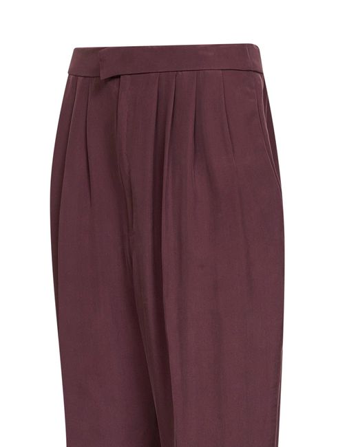 Saint Laurent Purple Aubergine Silk Habutai Tailored Trousers