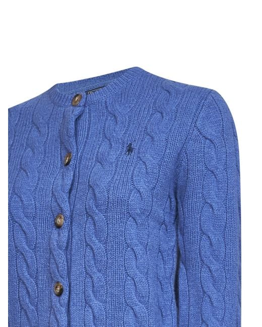 Polo Ralph Lauren Blue Dockside Heather Wool And Cashmere Cable Knit Cardigan