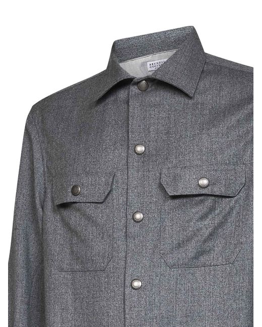 Brunello Cucinelli Gray Overshirt Virgin Wool for men