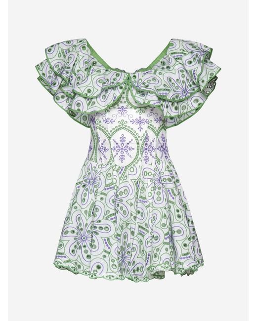 Charo Ruiz Ibiza Green Dalia Broderie Cotton-blend Mini Dress