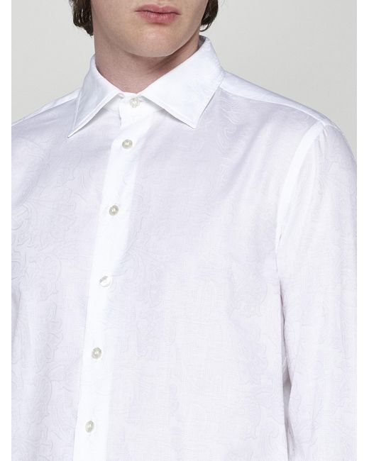 Etro White Paisley Print Cotton Shirt for men