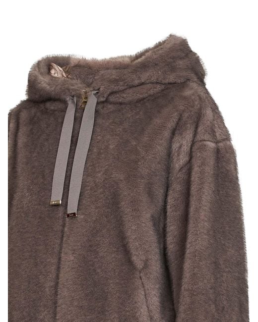 Herno Brown Dark Taupe Melange Alternative Mink Fur Bomber Jacket