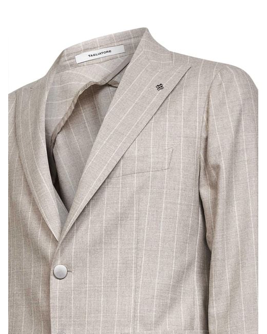 Tagliatore Gray Dove Pinstriped Wool And Cashmere Blend Single-Breasted Blazer for men