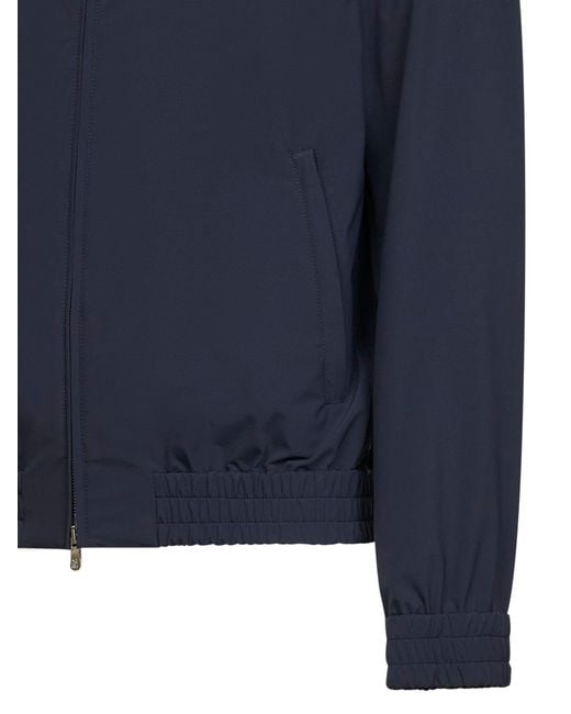 Brunello Cucinelli Blue Bonded Nylon Hooded Jacket for men