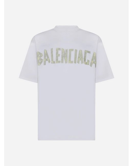 Balenciaga White Logo Cotton T-shirt for men