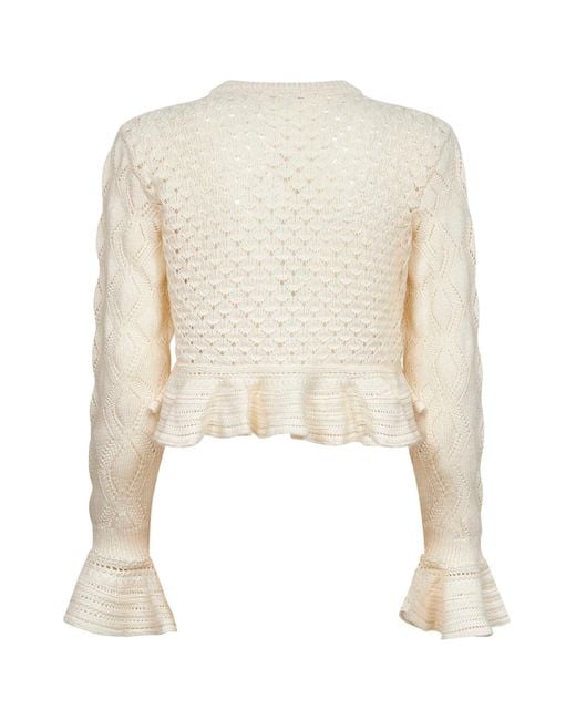 Chloé White Ivory Knit Ruffled Logo Cardigan