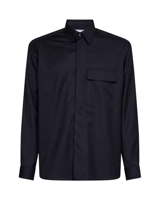 D 40 Blue Dark Virgin Wool Overshirt for men