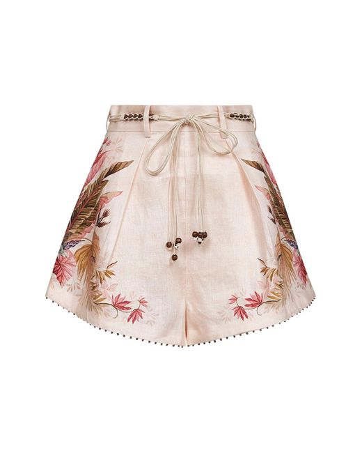 Zimmermann Natural Cream Palm Floral Print Linen Ascension Shorts