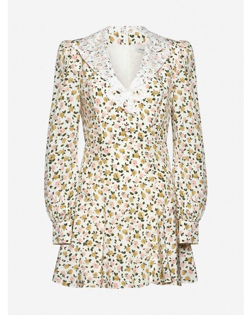 Alessandra Rich White Flower Print Silk Mini Dress