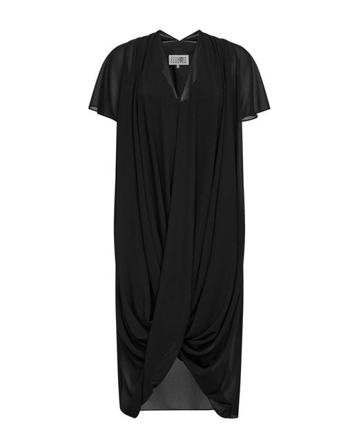 MM6 by Maison Margiela Black Georgette Asymmetric Draped Dress