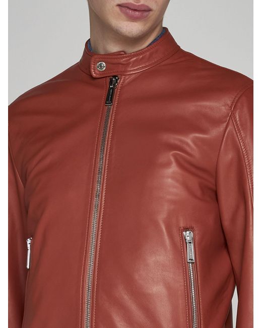 DSquared² Red Leather Biker Bomber Jacket for men