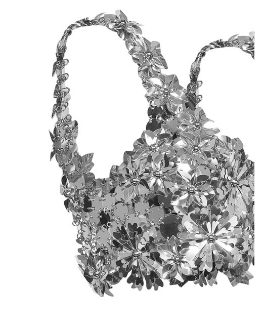 Rabanne Gray Plastic Discs Bralette Top With Floral Details