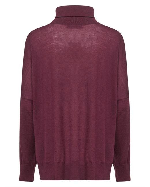 Blanca Vita Purple Burgundy Virgin Wool Knit Oversized Turtleneck Sweater