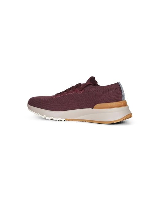 Brunello Cucinelli Purple Burgundy Knit And Leather Runners for men
