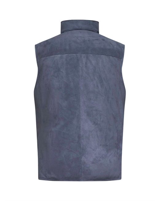 Brunello Cucinelli Blue Suede Sleeveless Down Jacket for men