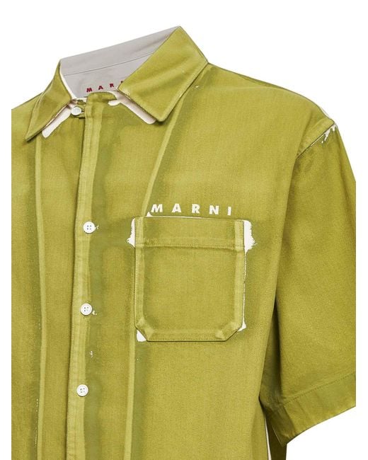 Marni Yellow Screen-Printed Denim Shirt for men