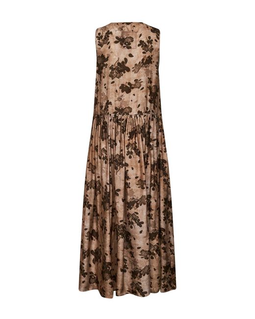 Uma Wang Natural Tan And Floral Moulay Ardal Midi Dress