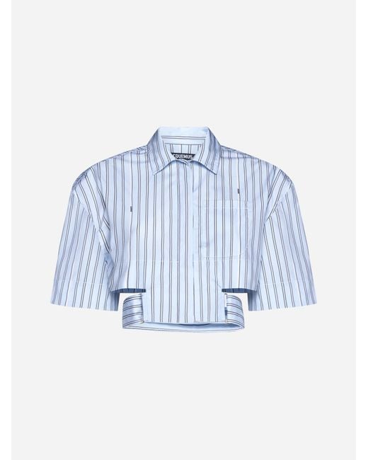 Jacquemus Blue Bari Striped Cotton Short Shirt