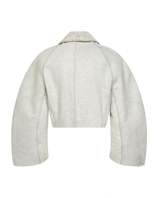 DIESEL White Crackled Leather I-Raya Cropped Jacket