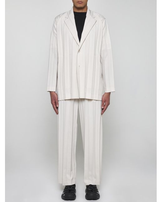 Homme Plissé Issey Miyake White Pleated Single-breasted Blazer for men