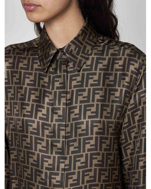 Fendi Brown Ff Silk Twill Shirt