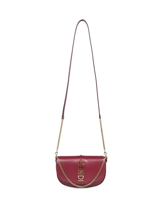 Fendi White Burgundy Graphy Wallet On Chain Wallet