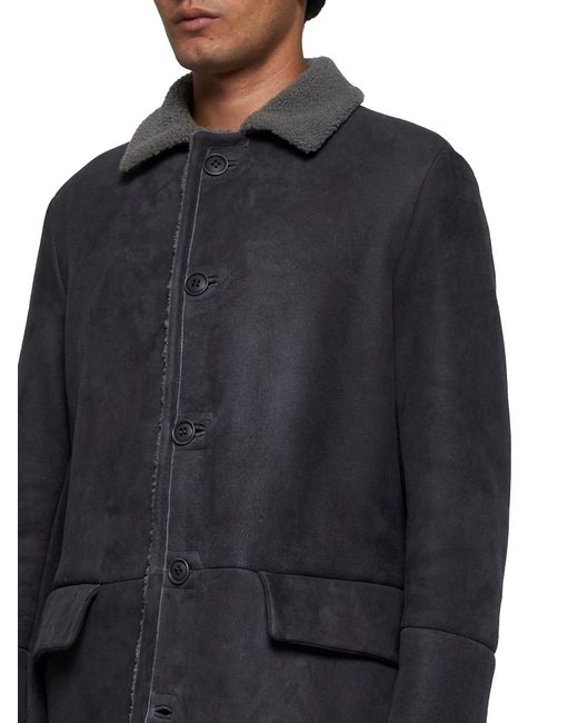 Salvatore Santoro Blue Leather And Shearling Coat for men