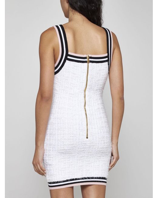 Balmain White Monogram Knit Mini Dress