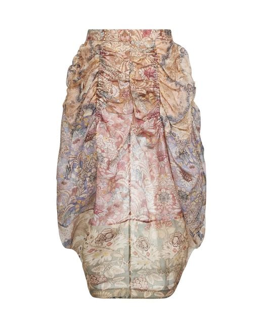 Zimmermann White Spliced Floral Silk-Linen Blend Rebellion Midi Skirt
