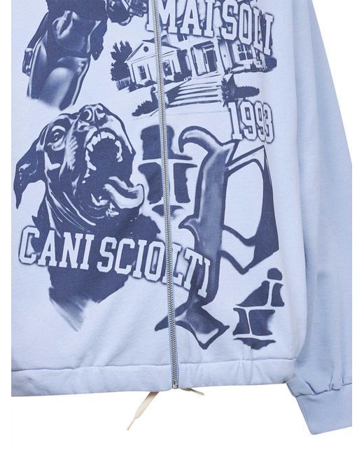 PDF Blue Printed Cotton A Zip-Up Hoodie for men