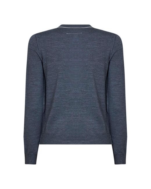 MM6 by Maison Margiela Blue Melange Wool Blend Cardigan With Contrasting Trims