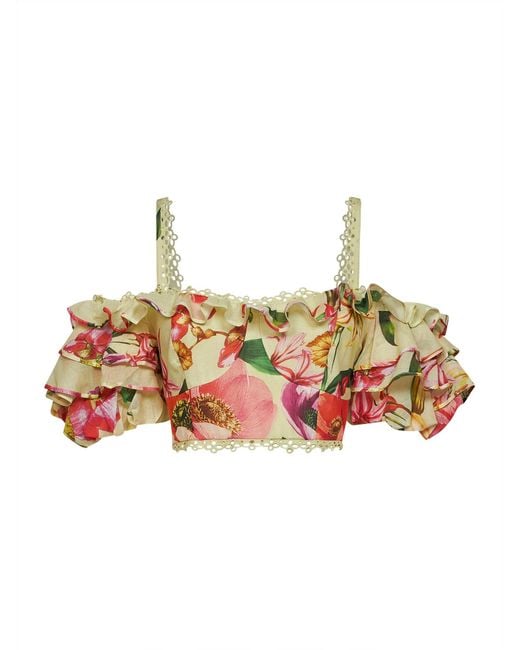 Charo Ruiz Yellow Cropped Top Bloom Cotton