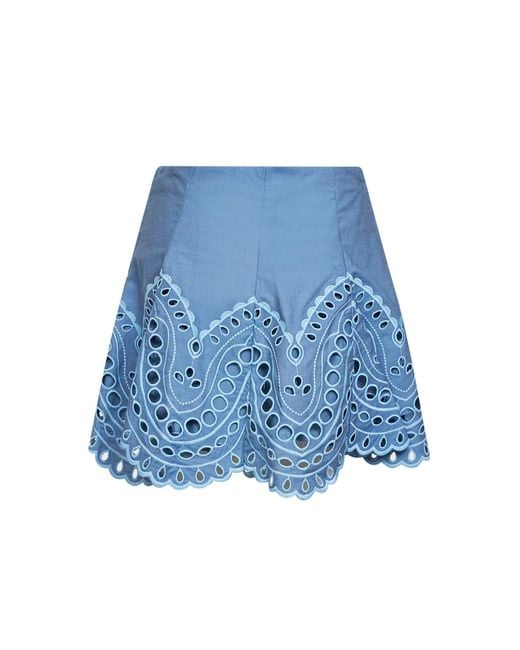 Charo Ruiz Blue Mini Skirt Sail Embroidered