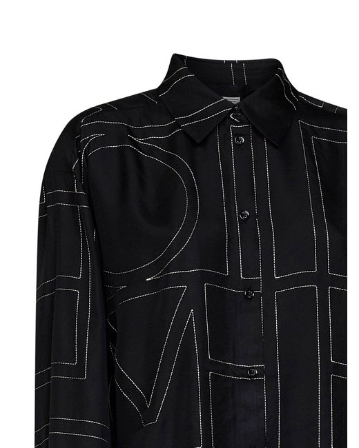 Totême Black Monogram Silk Classic Shirt