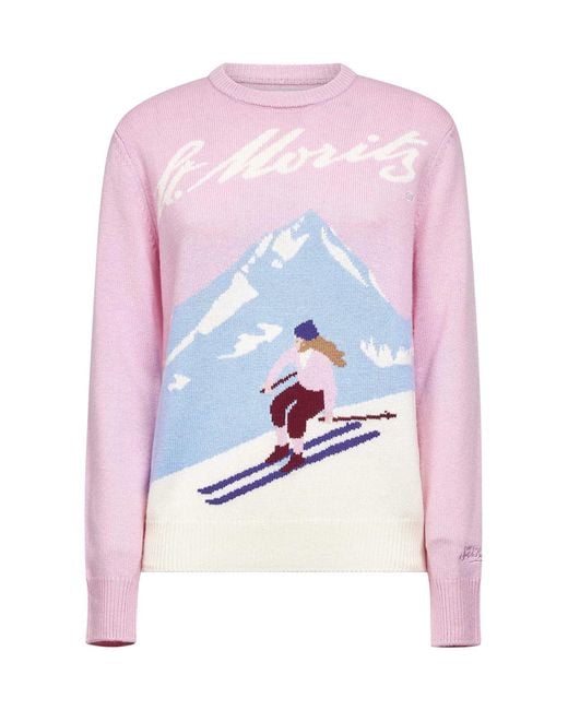 Mc2 Saint Barth Women's Pink Jacquard Postcard New Queen Sweater