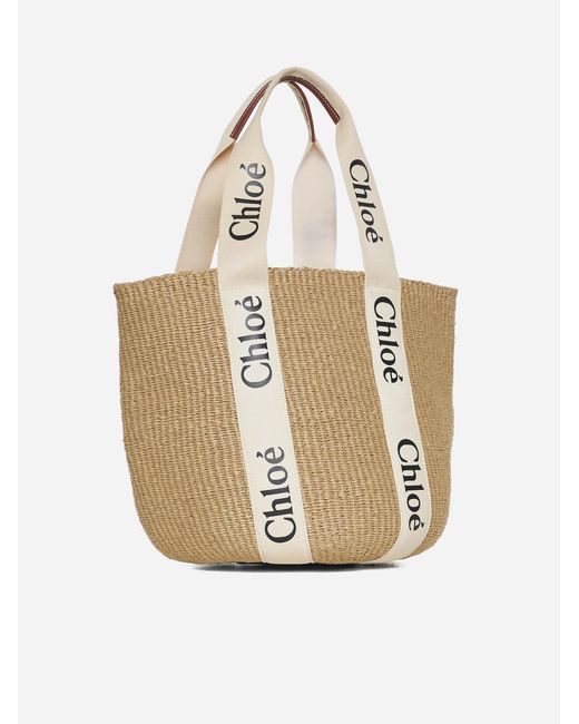 Chloé Woody Large Straw Basket Bag in White | Lyst