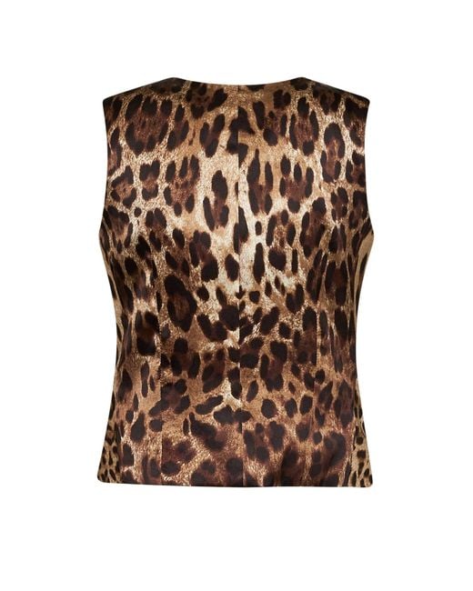 Dolce & Gabbana Brown Leo-Print Stretch Wool And Silk Single-Breasted Vest