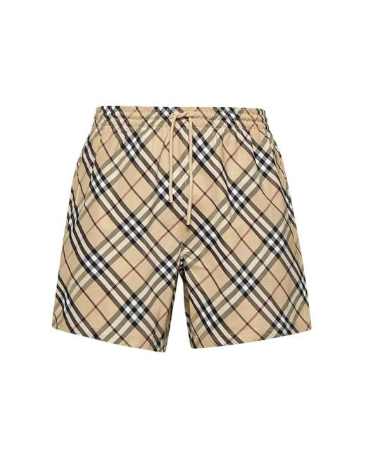 Burberry White Check Swim Trunks for men