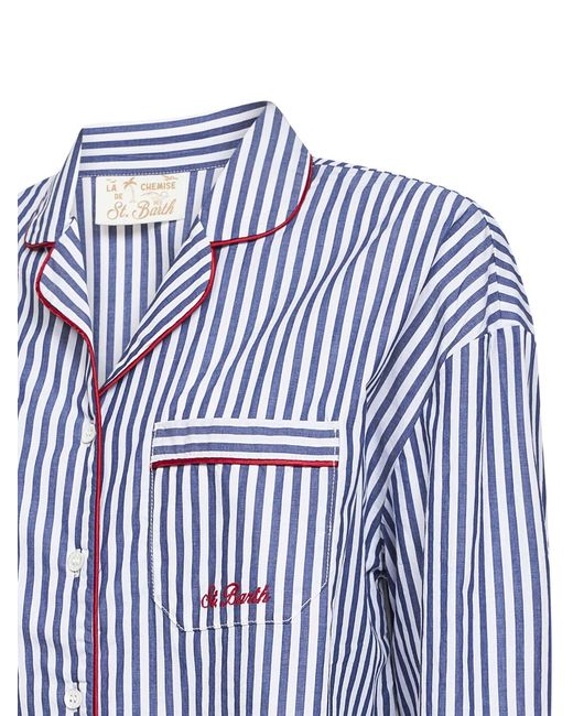 Mc2 Saint Barth Blue Striped Poplin Astra Pajama-Style Shirt